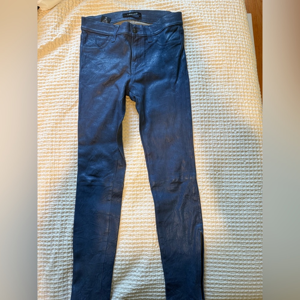 J BRAND SNAKE LEATHER PANTS IN BLUE 100% LAMB